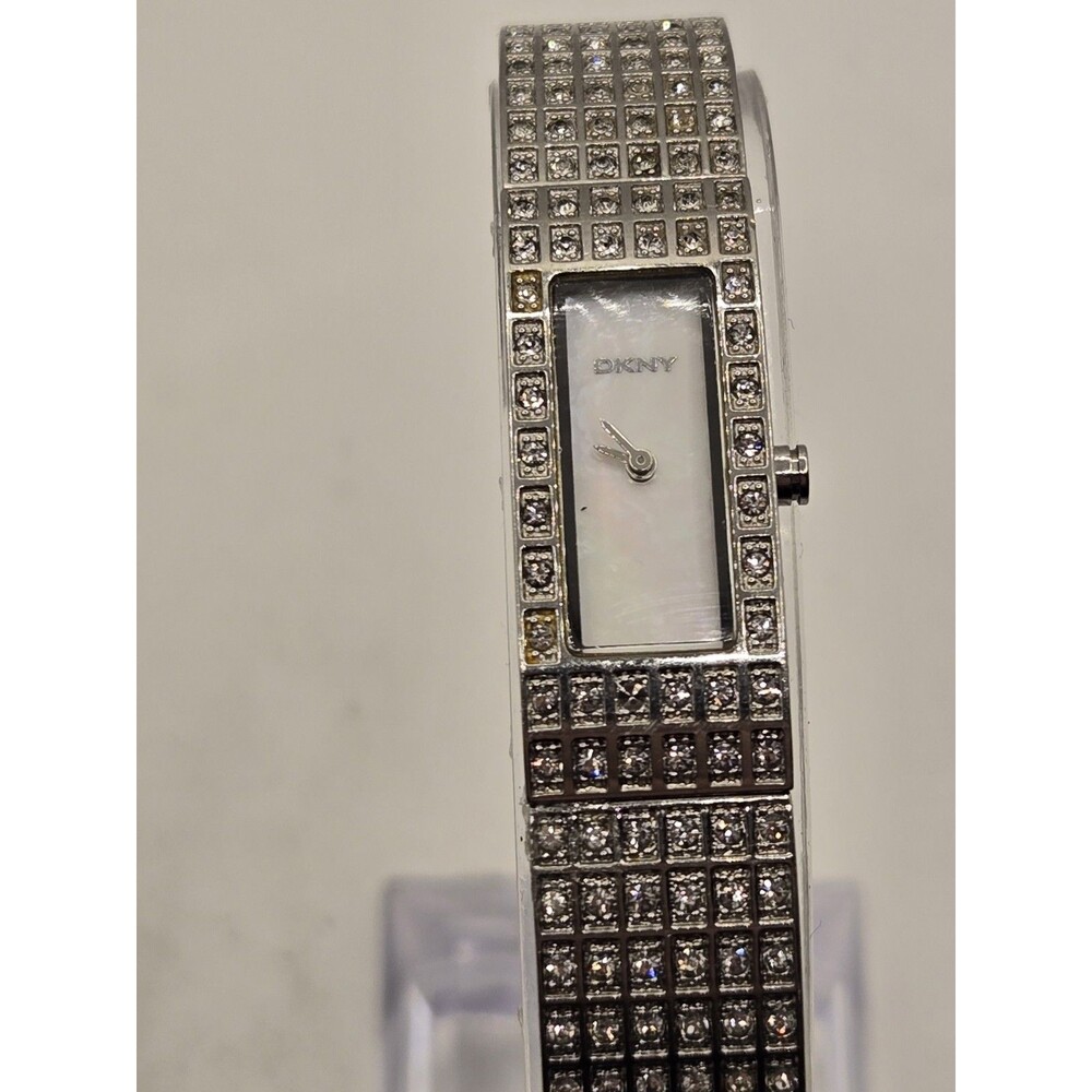 DKNY NY8297 Silver Tone 13mm Pavé Crystal Bracelet Ladies' Watch. New Battery